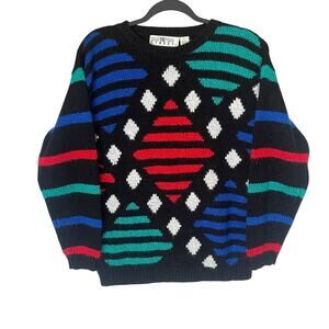 VTG 16th Street 80s 90s Colorful Geometric Textured Knit Sweater Men's Large